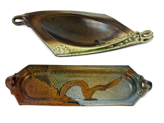 Michael Frasca: Pair of Stoneware Wood Ash Glazed Trays