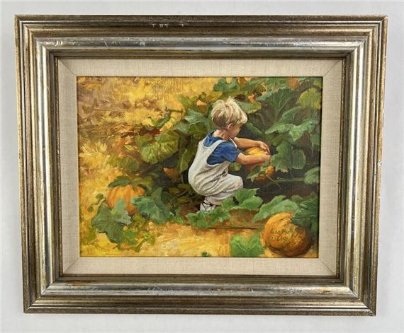 Lisa Delisi Oil Painting Mikey's Pumpkin by Lesa Delisi