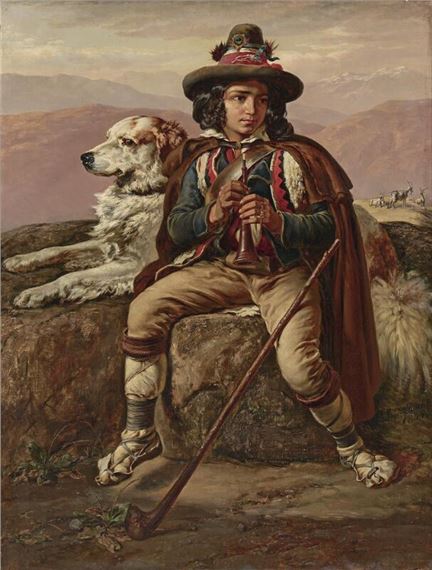 Siegwald Johannes Dahl | A herdsman with his dog in a southern mountain ...