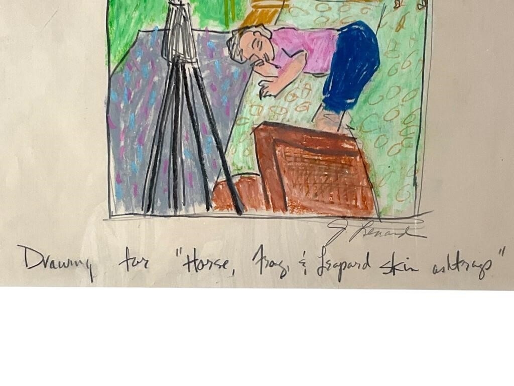 Artwork by Jessica Lenard, Horse, Frog & Leopard Skin Ashtrays, J. Lenard, Made of Mixed media on paper