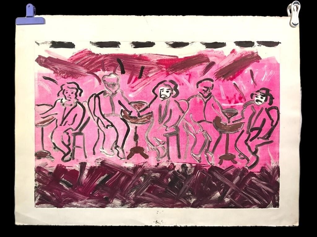 Artwork by Jessica Lenard, At The Cafe, Jessica Lenard, Made of mixed media on pressed paper