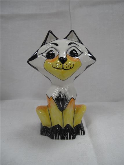 Lorna Bailey - A Rare Colourway of Cubic the Cat, page 35 Cat-alogue Book II, Jan 2004, 15cm high by Lorna Bailey, Jan 2004