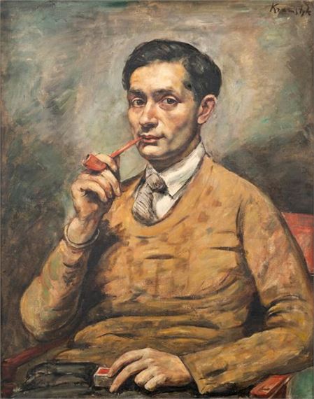 Portrait of Marcel Sauvage with pipe by Roman Kramsztyk, circa 1925