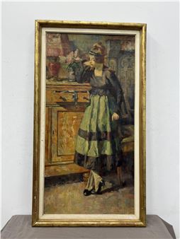 Jeune femme accoudée à un meuble - Antoine Daens