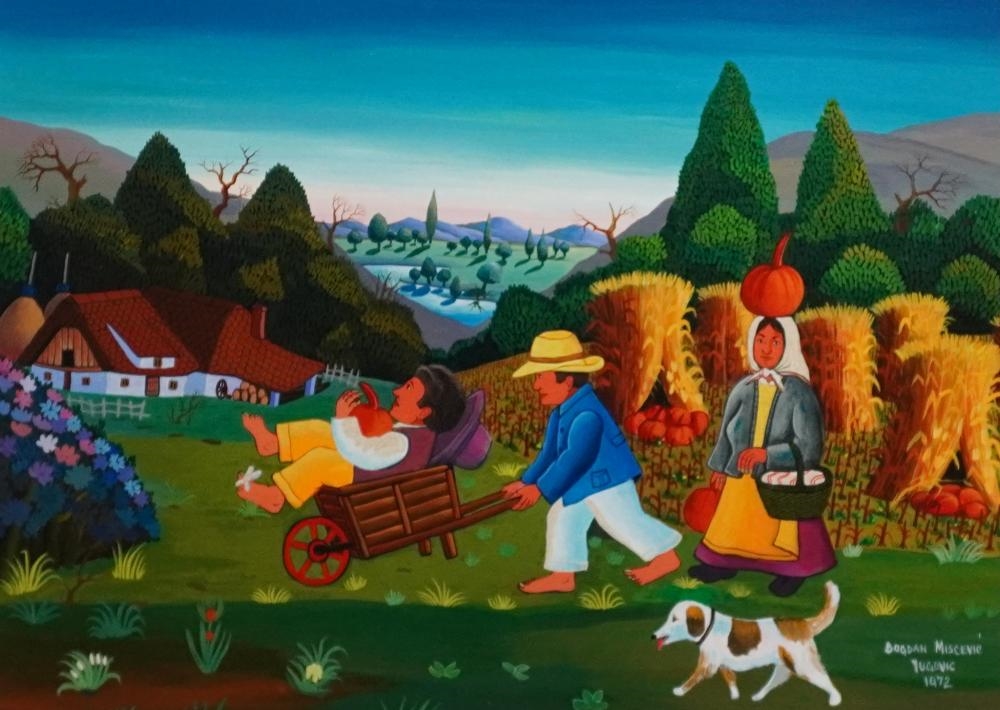 Artwork by Bogdan Miscevic, Farm Scene, Made of Oil on Masonite