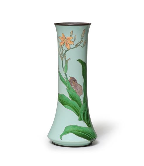 A Cloisonné-Enamel, Slender, Cylindrical Vase by Hattori Tadasaburō, early 20th century