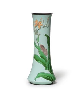 A Cloisonné-Enamel, Slender, Cylindrical Vase - Hattori Tadasaburō