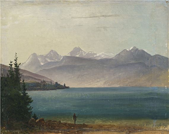 Blick auf den Thunersee mit Interlaken und Eiger, Mönch und Jungfrau by Friedrich Preller the Elder, datiert "24/6