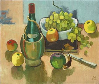 Stillleben mit Chiantiflasche und Früchten - Georg Ludwig Neugebauer