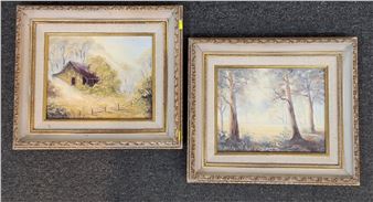 Two works, Bush Scene and Rural Cottage - Rosamund Heritage