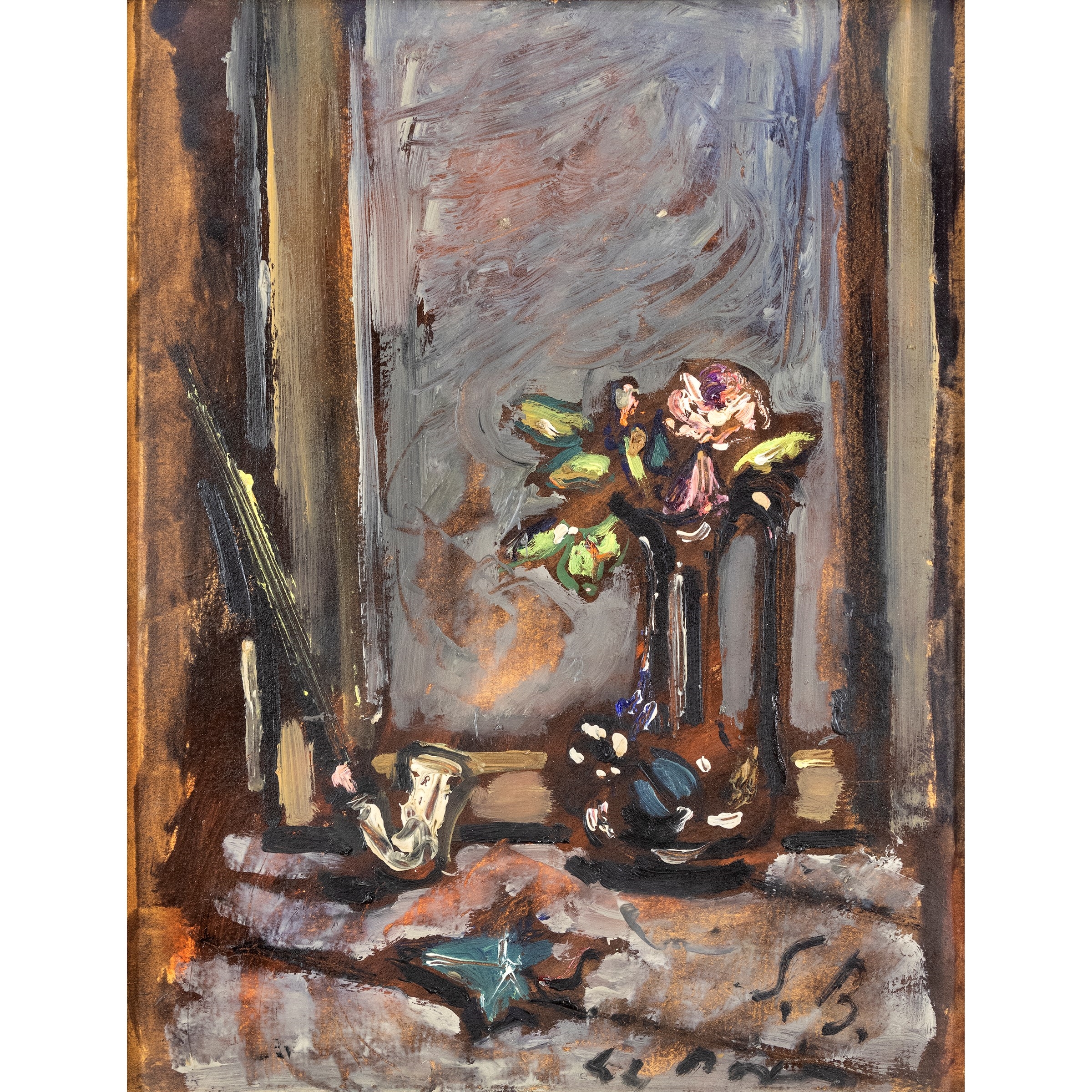 Artwork by Filippo de Pisis, Still life with pipe, Made of oil on plywood