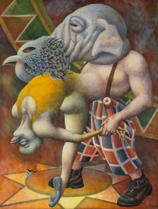 Artwork by Erica Daborn, Double Act, Made of egg tempera on board