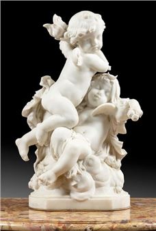 Day and Night Large group in white marble, signed on the terrace. H - Adolphe Itasse
