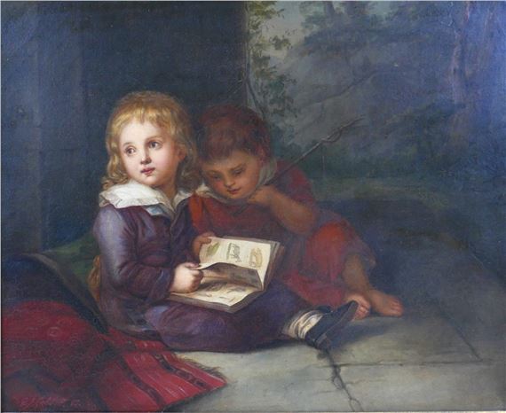 two boys with a picture book by Edward John Cobbett, dated 59
