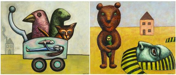 surrealist cart with cats by Erica Daborn