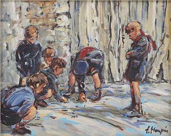 Gamins jouant aux billes - Françoise Monpin