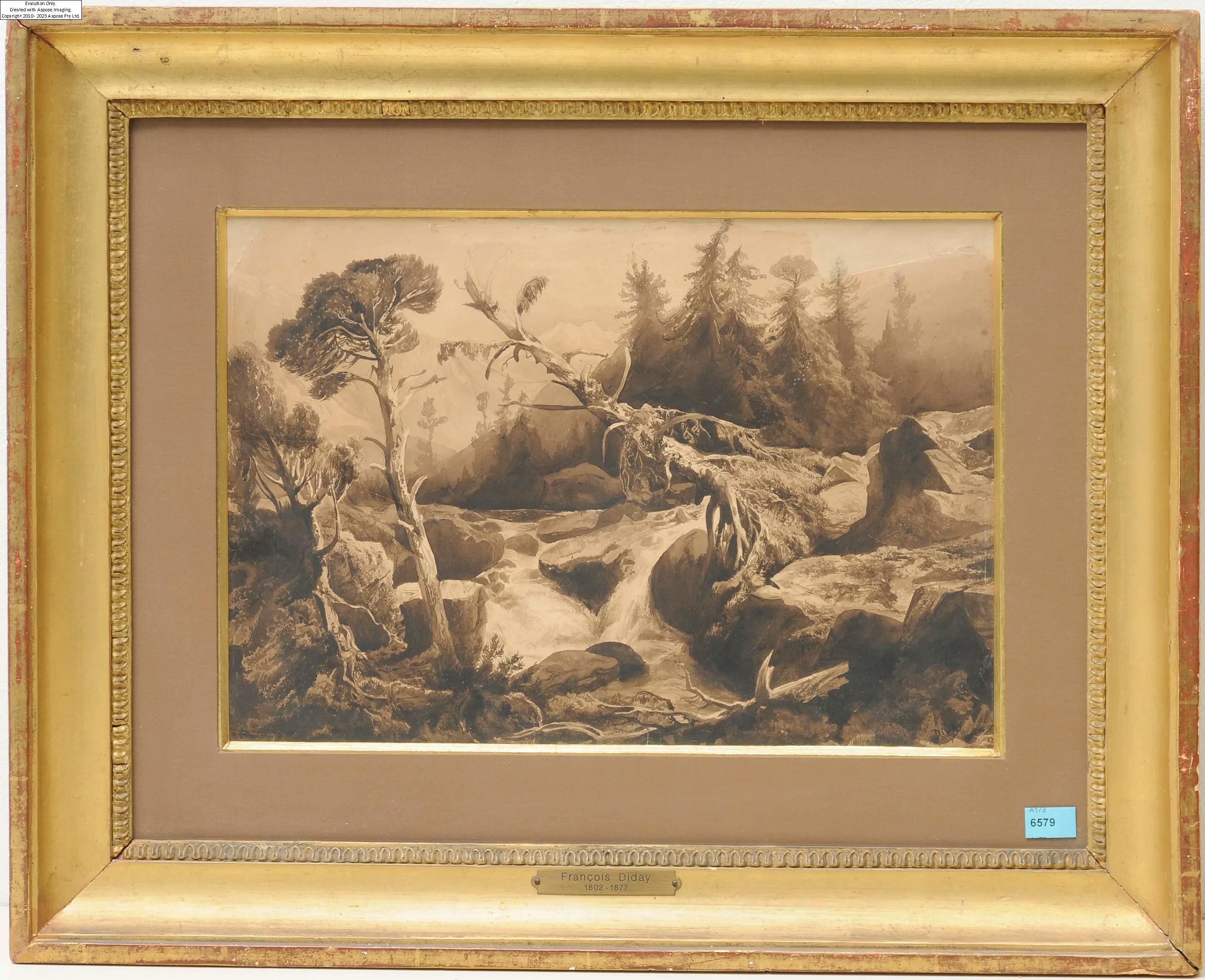 François Diday | Landschaft mit reissendem Bach und Wettertanne | MutualArt