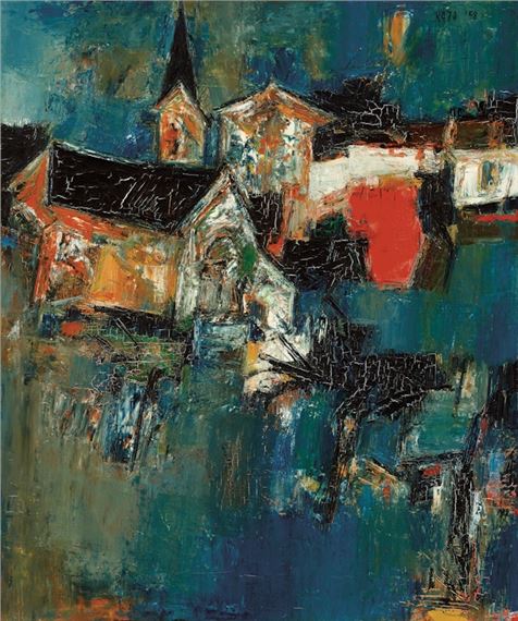 Syed Haider Raza | L’église du village (1958) | MutualArt