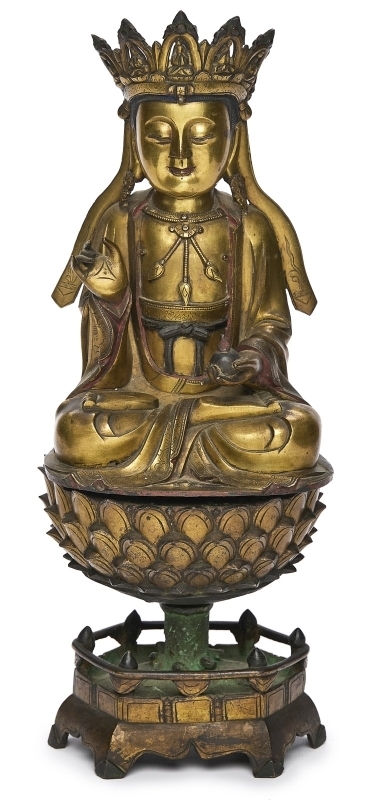 Artwork by Chinese School, 19th Century, Buddha auf Lotossockel, Made of gilt bronze