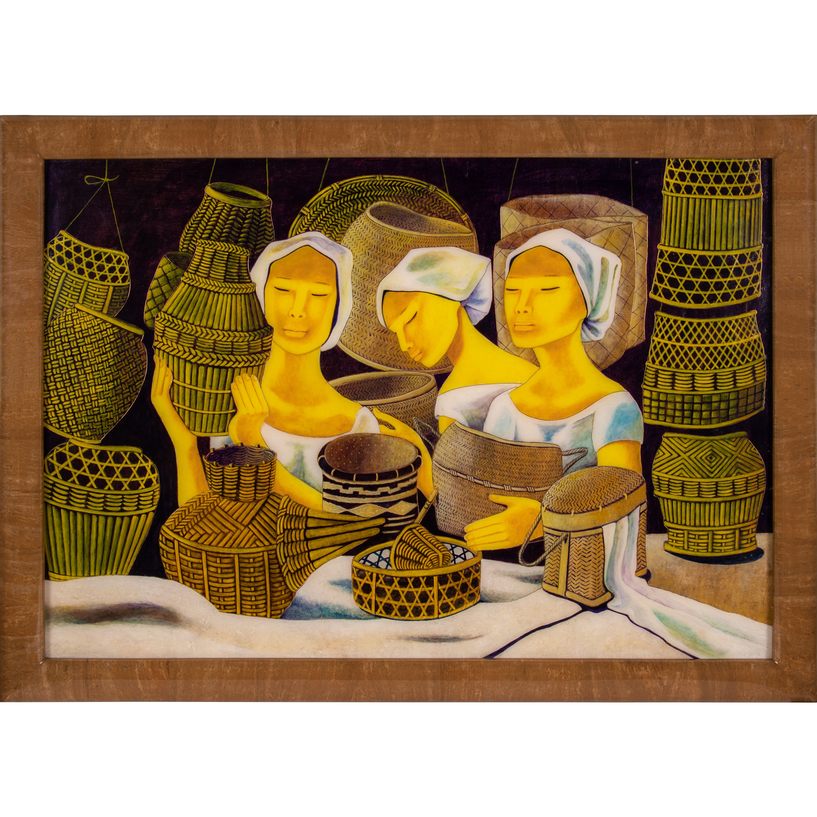 Artwork by Anita Magsaysay-Ho, Three Women and Baskets, Made of jade, wood