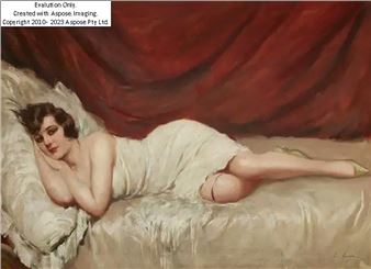 Italian late 19th/early 20th century -  Reclining draped female nude;  oil on canvas - E. Maresca