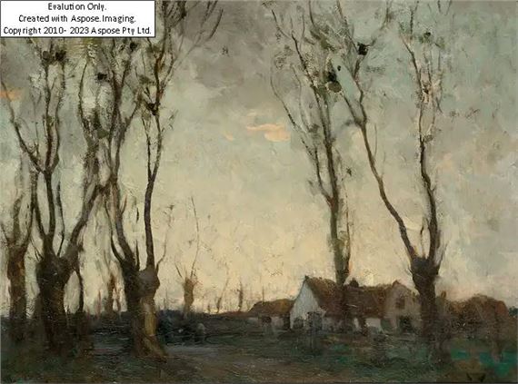British 1869–1952 -  Farmhouse at dusk;  oil on canvas by William Lee-Hankey, 1869–1952