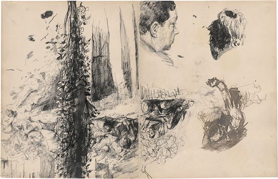 Skizzenbuchblatt mit verschiedenen Studien