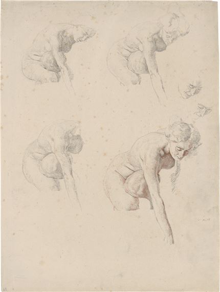 Studienblatt mit kniendem weiblichen Akt: Vorstudie zu Gäa