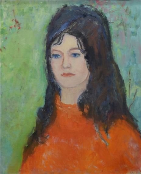 Děvče v oranžovém svetříku. by Jan Šafránek, datováno 1970