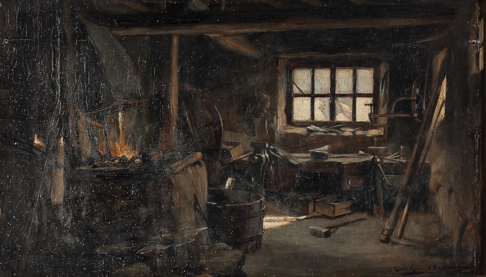 Artwork by Luis Garcia Sampedro, Interior of a Forge, Made of Oil on panel