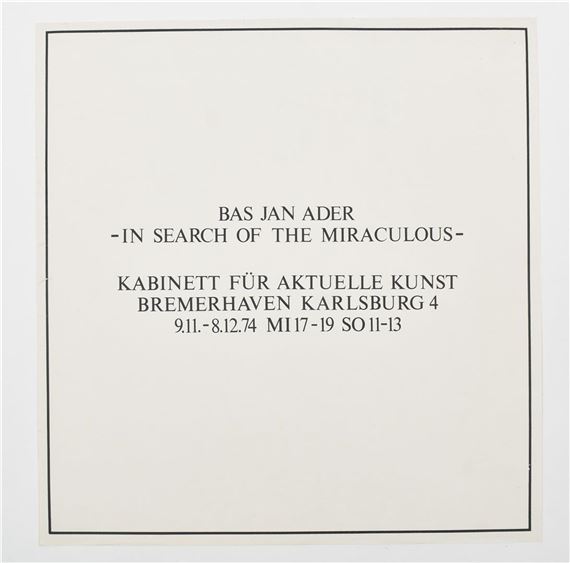 Bas Jan Ader, In search of the Miraculous - Bas Jan Ader
