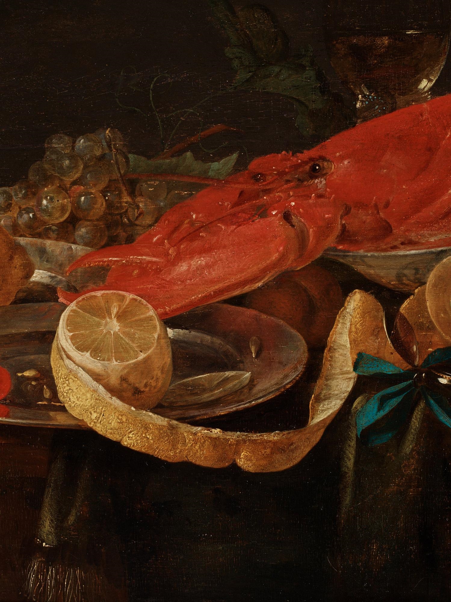 Artwork by Pieter van Overschee, Still Life with Lobster, Nautilus Shell, Wanli dish, and Lemon, Made of Reinforced panel