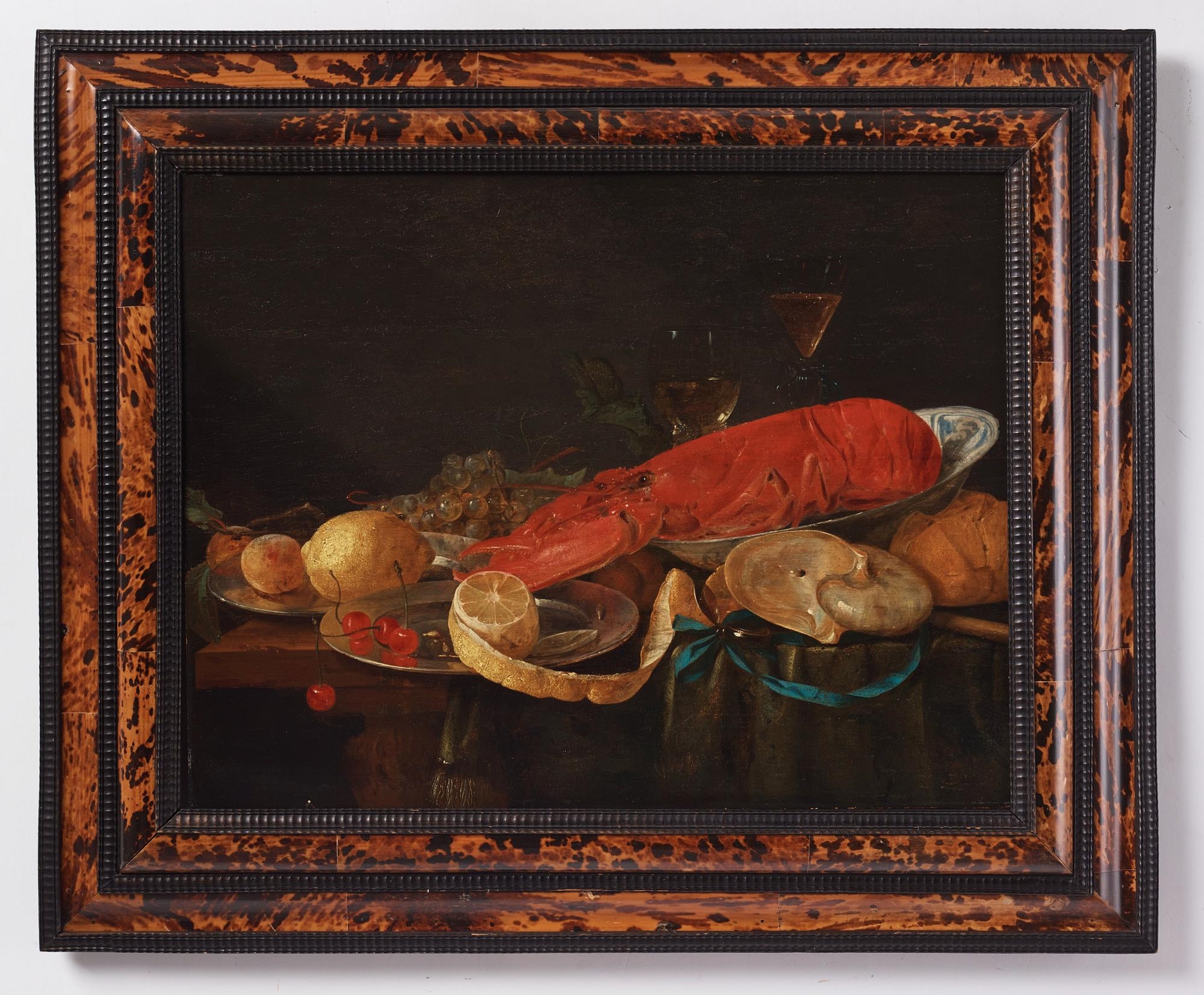 Artwork by Pieter van Overschee, Still Life with Lobster, Nautilus Shell, Wanli dish, and Lemon, Made of Reinforced panel