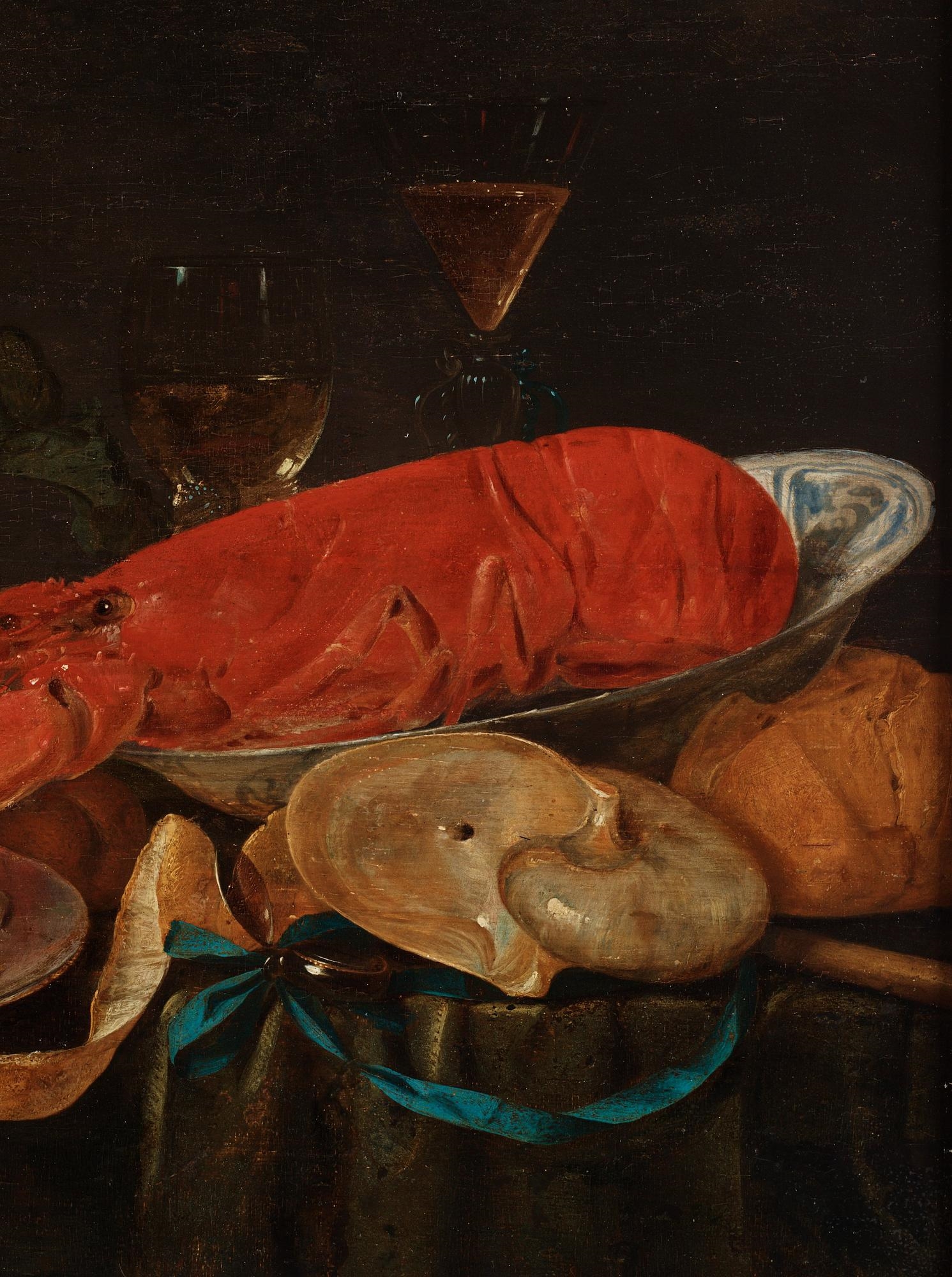 Artwork by Pieter van Overschee, Still Life with Lobster, Nautilus Shell, Wanli dish, and Lemon, Made of Reinforced panel