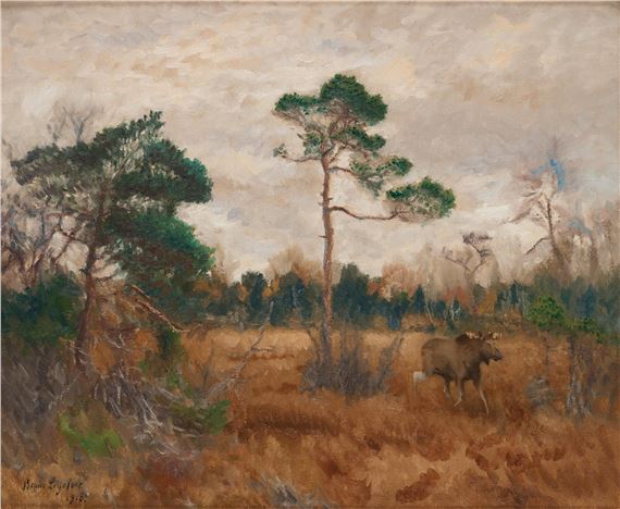 Autumn Landscape with Moose by Bruno Liljefors, dated 1918