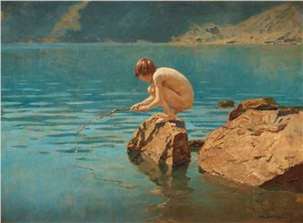 Boy fishing - Otto Sinding