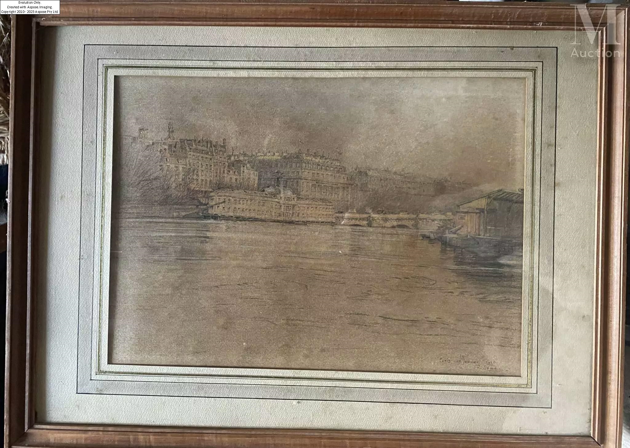 Artwork by Charles Jouas, Vue de Paris 29 janvier 1910, Made of grey pencil