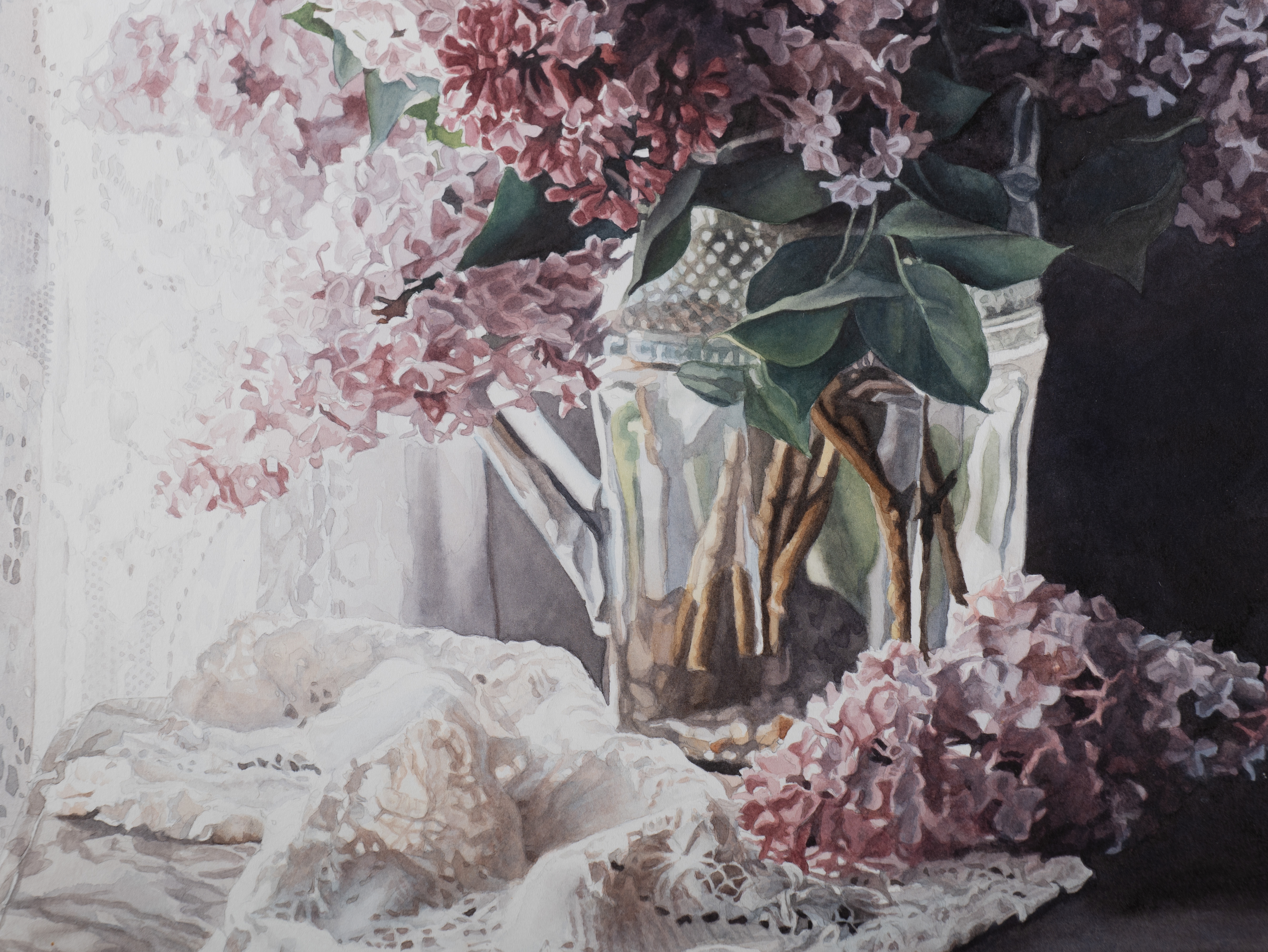 Artwork by Susan Paterson, Untitled - Lilacs in Vase, Made of watercolour on paper
