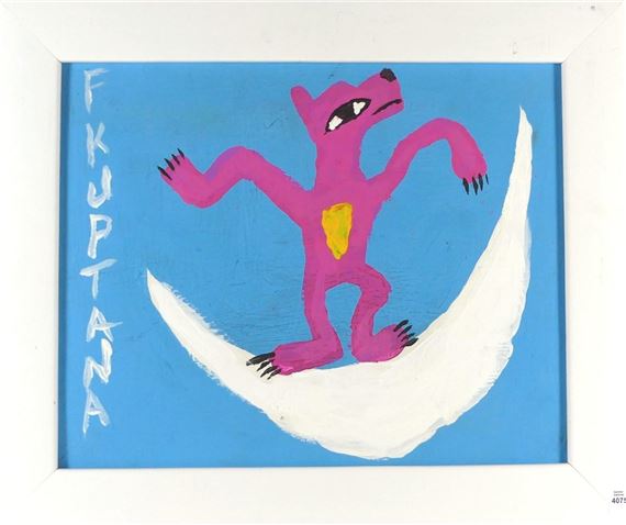 Untitled: Pink Wolf on a Cloud by Floyd Kuptana