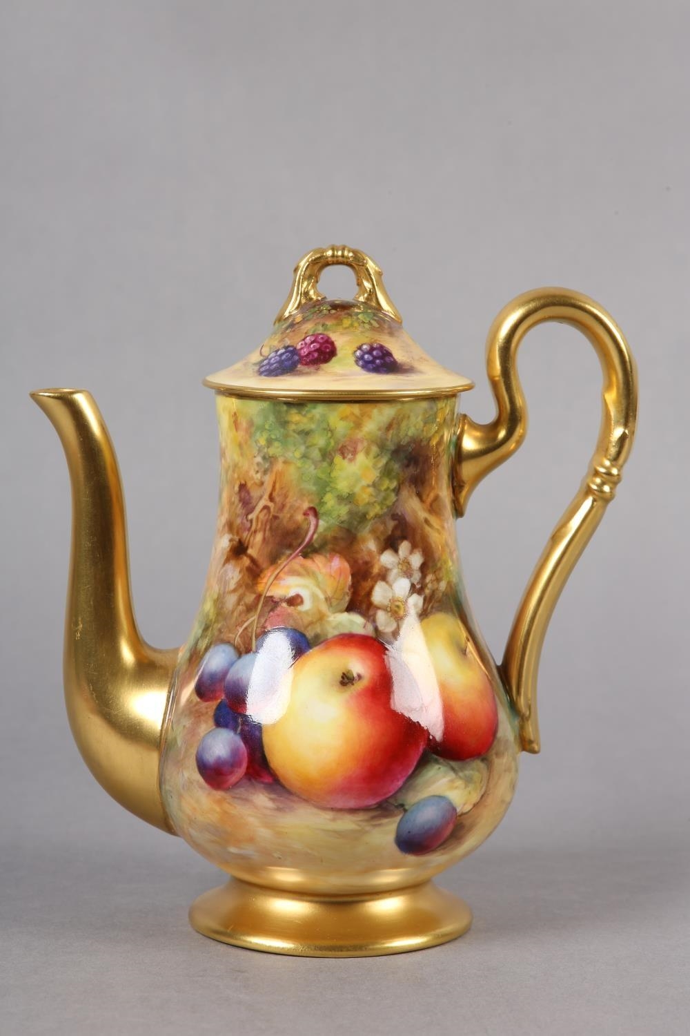 Artwork by William J. Bagnall, A ROYAL WORCESTER PORCELAIN COFFEE POT BY WILLIAM J BAGNALL