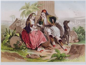 Young courting couple “Les Albaniens - Philhellenic School, 19th Century