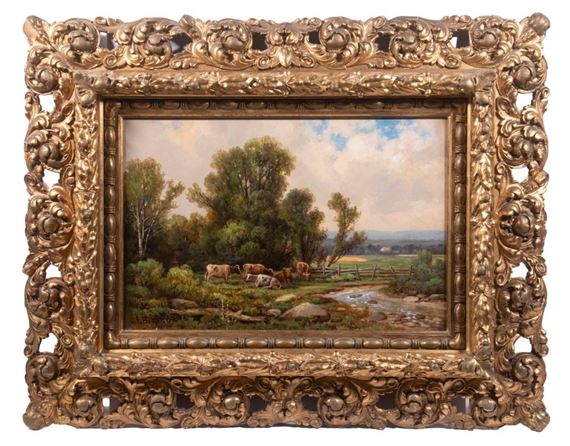 Country Pastoral Scene with cows near stream by Daniel Folger Bigelow