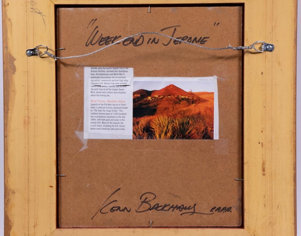 Artwork by Kenn Erroll Backhaus, "Weekend in Jerome (Arizona), Made of oil on hardboard