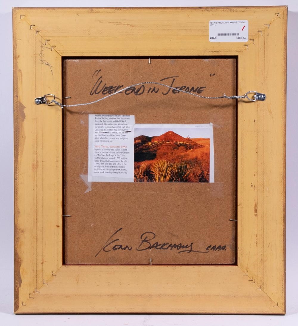 Artwork by Kenn Erroll Backhaus, "Weekend in Jerome (Arizona), Made of oil on hardboard