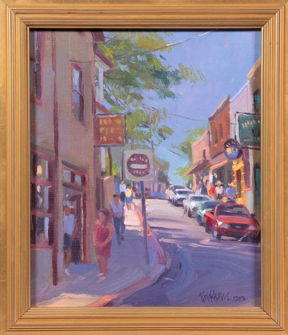 Artwork by Kenn Erroll Backhaus, "Weekend in Jerome (Arizona), Made of oil on hardboard