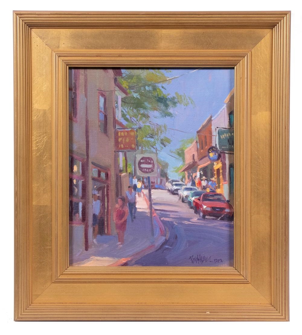 Artwork by Kenn Erroll Backhaus, "Weekend in Jerome (Arizona), Made of oil on hardboard