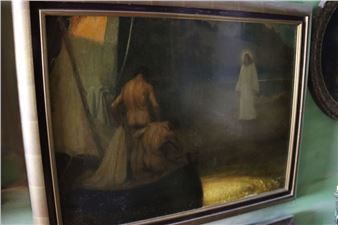 C.J.WIELHORSKI (XIXe). Le christ accueillant des marins. Huile sur toile. Signée en bas à gauche. Dimensions à vue: - C. J. Wielhorski
