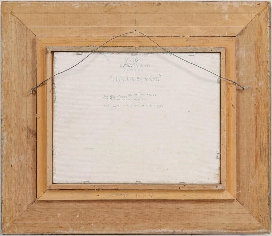 Artwork by Lennon Ray Bandel, 1906-2004). The Pink Honeysuckle. 1981. Signed lower left and dated 1981, Made of OIL ON MASONITE