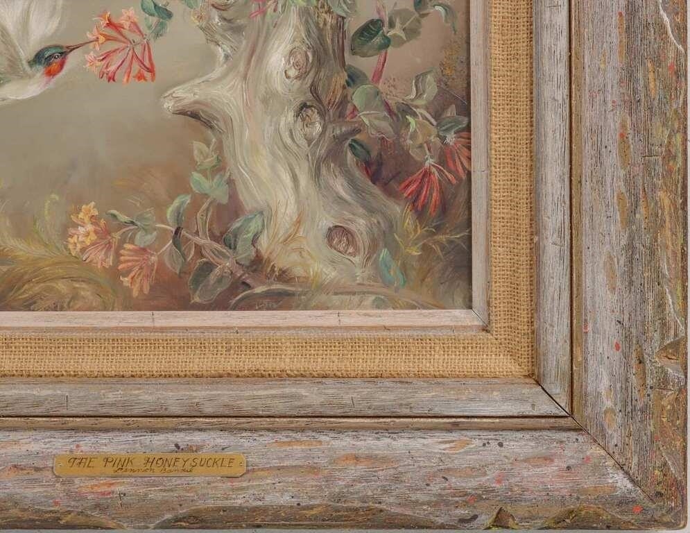 Artwork by Lennon Ray Bandel, 1906-2004). The Pink Honeysuckle. 1981. Signed lower left and dated 1981, Made of OIL ON MASONITE