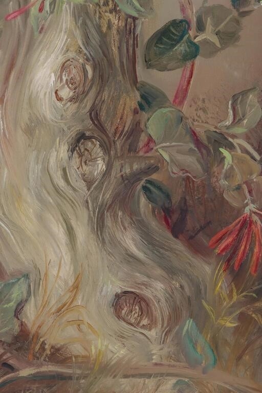 Artwork by Lennon Ray Bandel, 1906-2004). The Pink Honeysuckle. 1981. Signed lower left and dated 1981, Made of OIL ON MASONITE